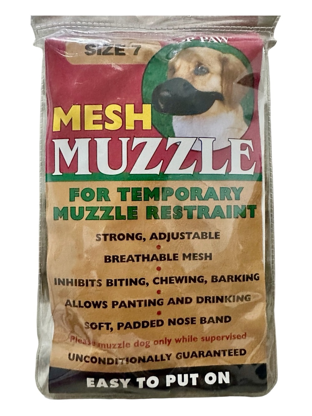 Top Paw Mesh Dog Muzzle Size 7, 80-100 lbs Adjustable Black
